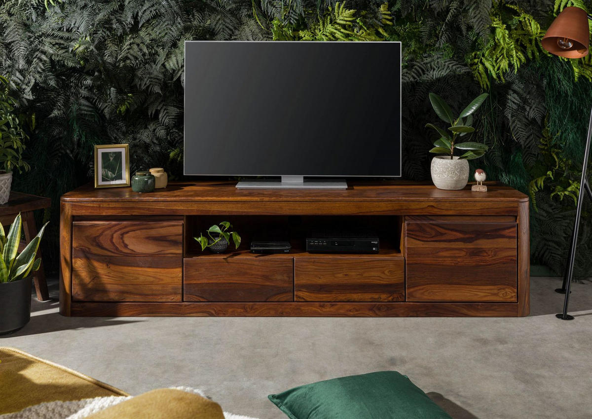 TV-BOARD Sheesham 200x45x50 walnuss gewachst TORONTO #251 - Walnussfarben, Holz (200/50/45cm) - Massivmoebel24