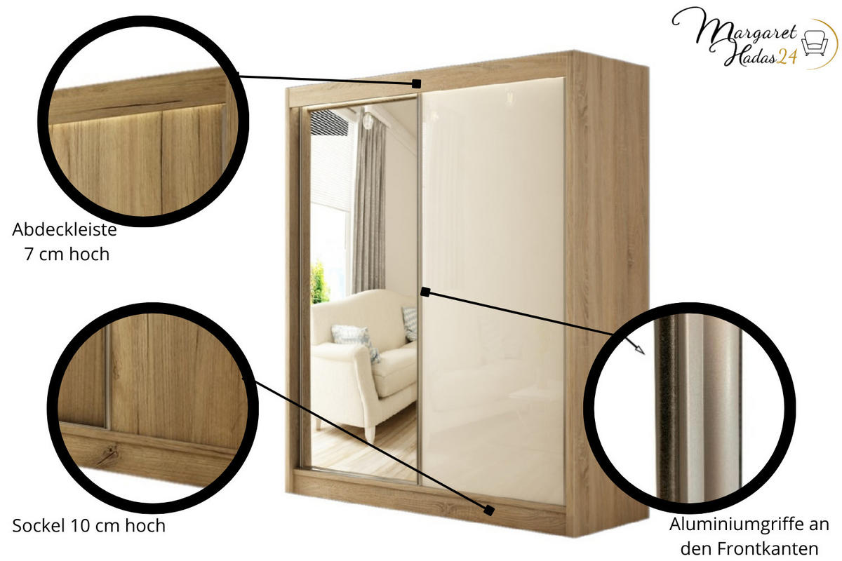 SCHWEBETÜRENSCHRANK Venus 120 cm mit Spiegel 2-türig, schwarz, lacobel schwarz - Schwarz, Kunststoff (120/215/61cm) - Margaret Hadas24