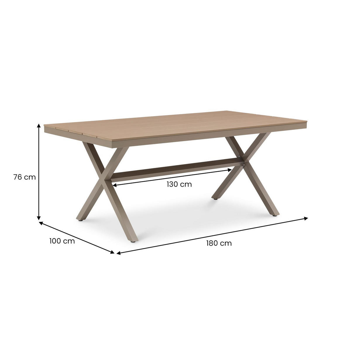 GARTENTISCH ISOLA - Greige, Kunststoff/Metall (100/180/76cm) - IDIMEX