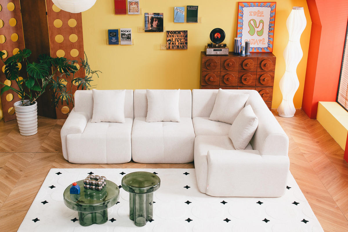 ECKSOFA Chenille Elfenbeinweiß - Creme, Textil (260/185cm) - MILYsofa