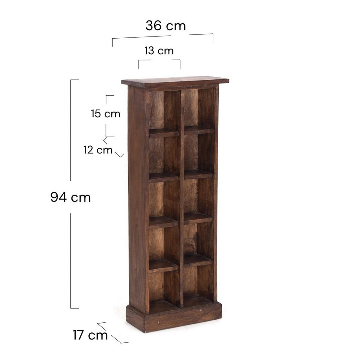 CD & BÜCHERREGAL NATURE Recyclingholz massiv, mit 10 Fächern 03 dunkelbraun - Dunkelbraun, Holz (36/94/17cm) - DESIGN DELIGHTS