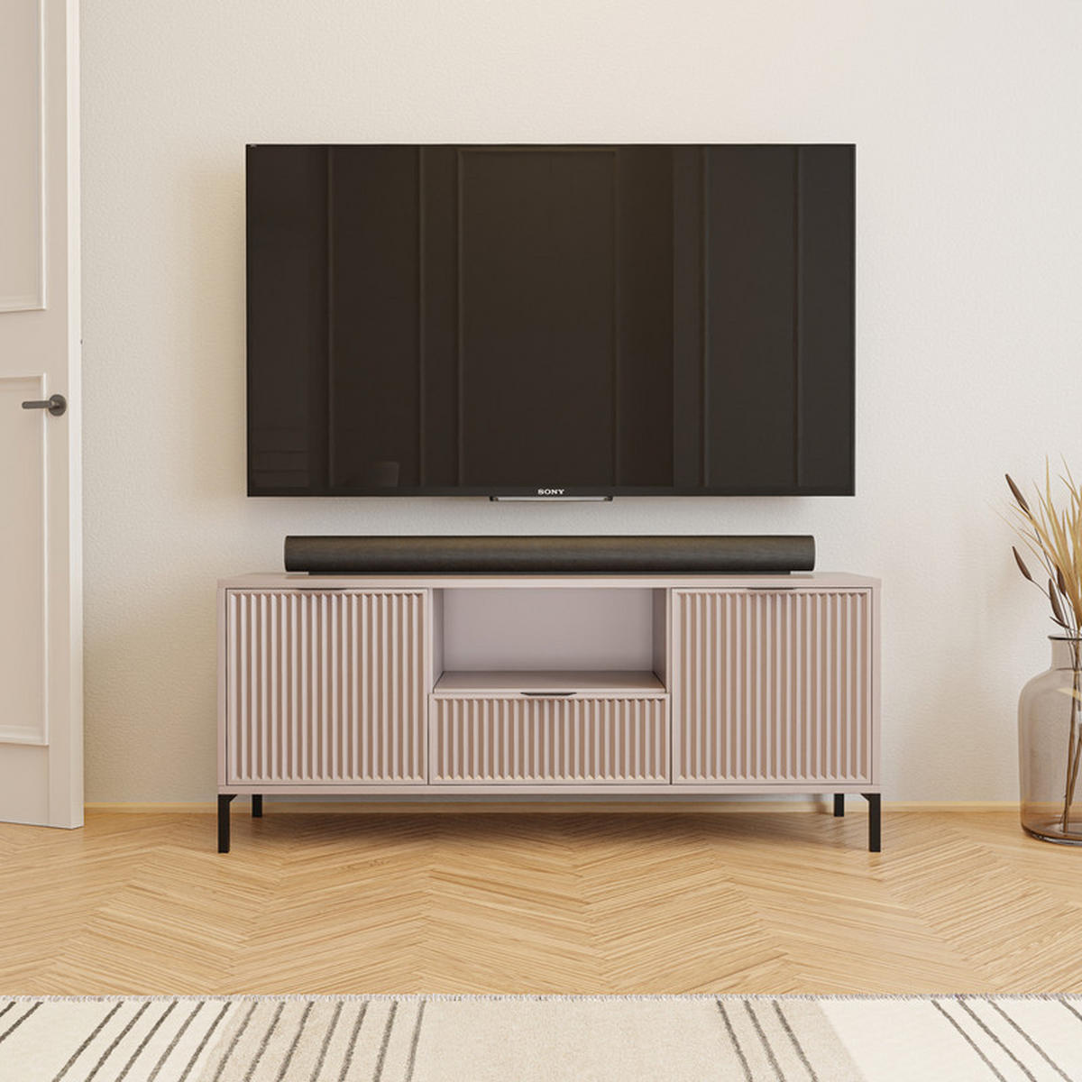 TV-LOWBOARD WAVE 135 cm Cashmere - Beige, Holzwerkstoff (135/56.1/40.6cm) - Idohome