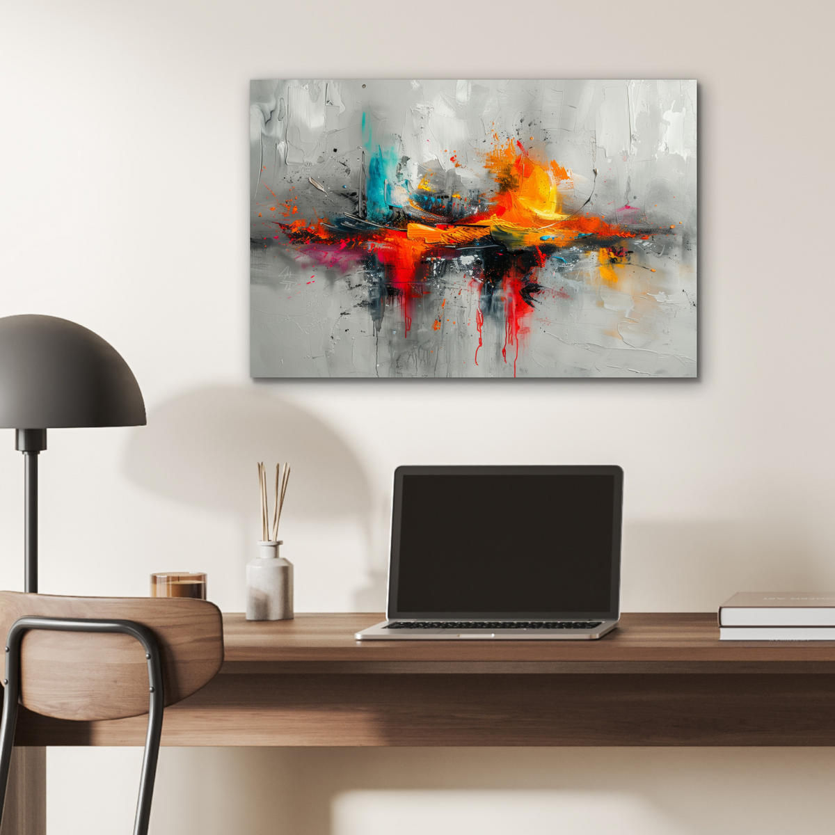 METALLBILD Moderne Kunst - Orange - Grau - Abstrakt 60x40 cm - Hellgrau, Metall (60/40cm) - MuchoWow