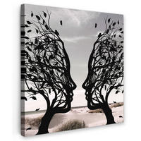 LEINWANDBILD Strand - Meer - Menschen - Baum - Moderne Kunst 90x90 cm - Hellgrau, Textil (90/90cm) - MuchoWow