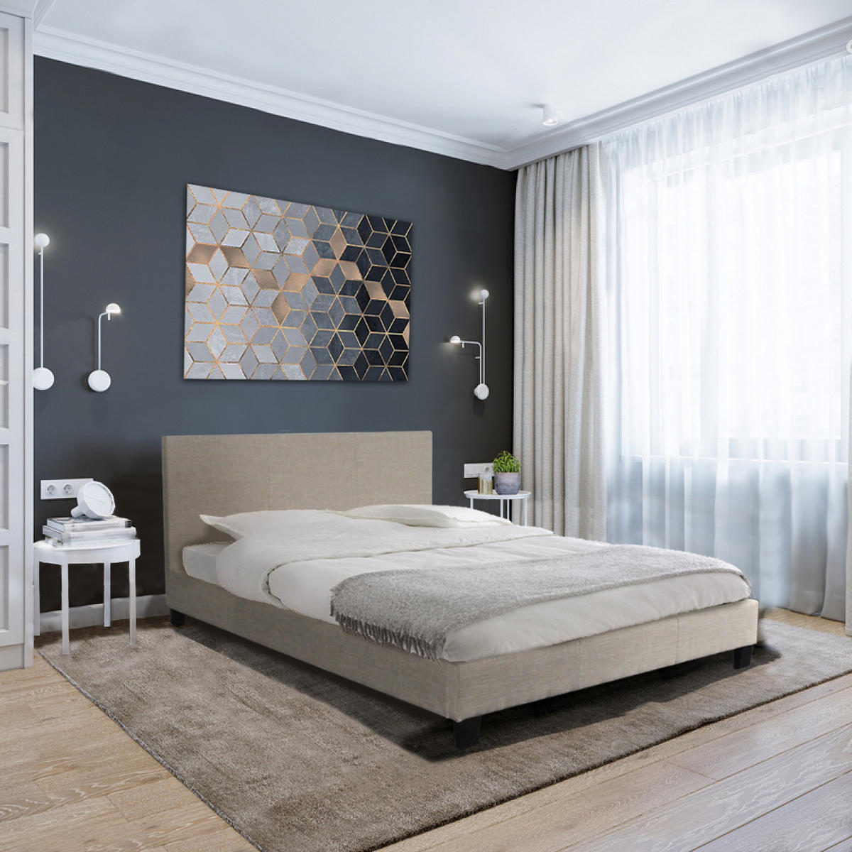BETT DUBLIN mit Lattenrost/ Bett 140x190 - Beige - Beige, Holzwerkstoff (140/190cm) - Weber Industries
