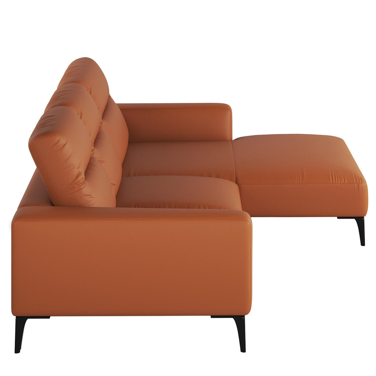 ECKSOFA mit Longchair - Kastanienfarben/Schwarz, Leder/Metall (265/180cm) - home24