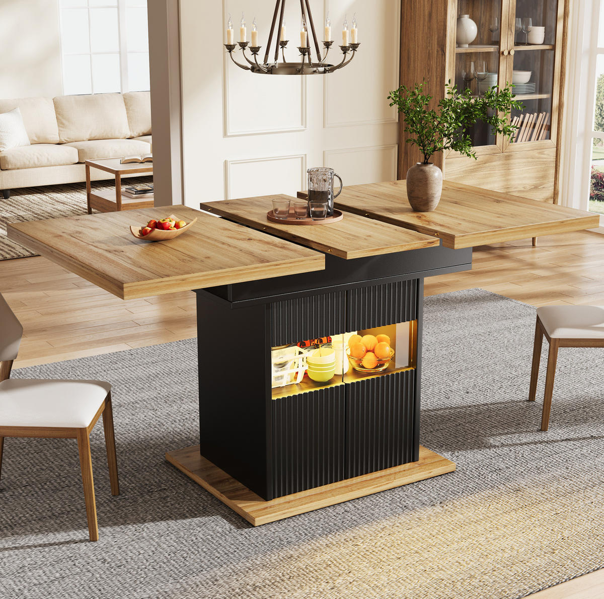 AUSZIEHBARER ESSTISCH mit Stauraum 110-140 x 80 cm Schwarz - Schwarz, Metall (110/80/76cm) - Meubliv