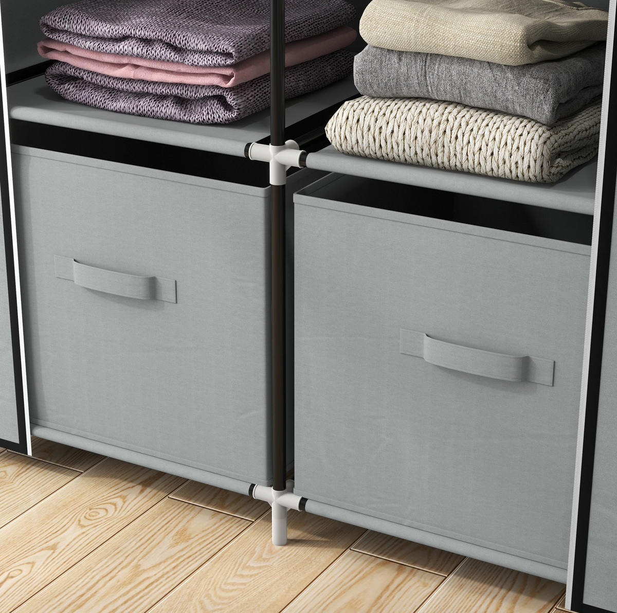 STANDKLEIDERSCHRANK 83/42,5/162,5 cm in Hellgrau mit Stoffbezug und Kleiderstange - Hellgrau, Metall (83/162.5/42.5cm) - BEAOK