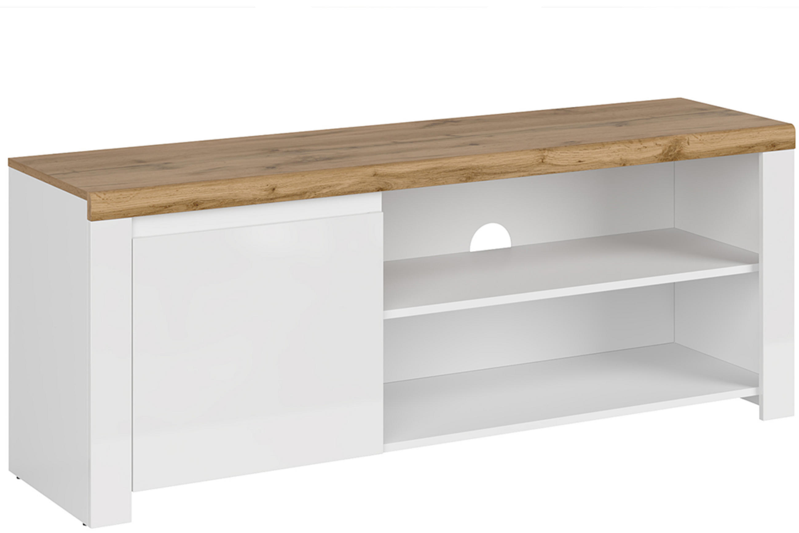 LOWBOARD DAMINO mit Türen und Einlegeböde, weiß - Eiche Wotan/Weiß, Holz (156/61/42cm) - KONSIMO®
