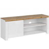 LOWBOARD DAMINO mit Türen und Einlegeböde, weiß - Eiche Wotan/Weiß, Holz (156/61/42cm) - KONSIMO®