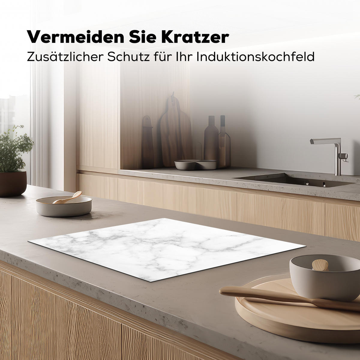 HERDABDECKPLATTE Marmor - Grau - Weiß - Strukturierter Marmor 65x52 cm - Weiß, Kunststoff (65/52/0.2cm) - MuchoWow