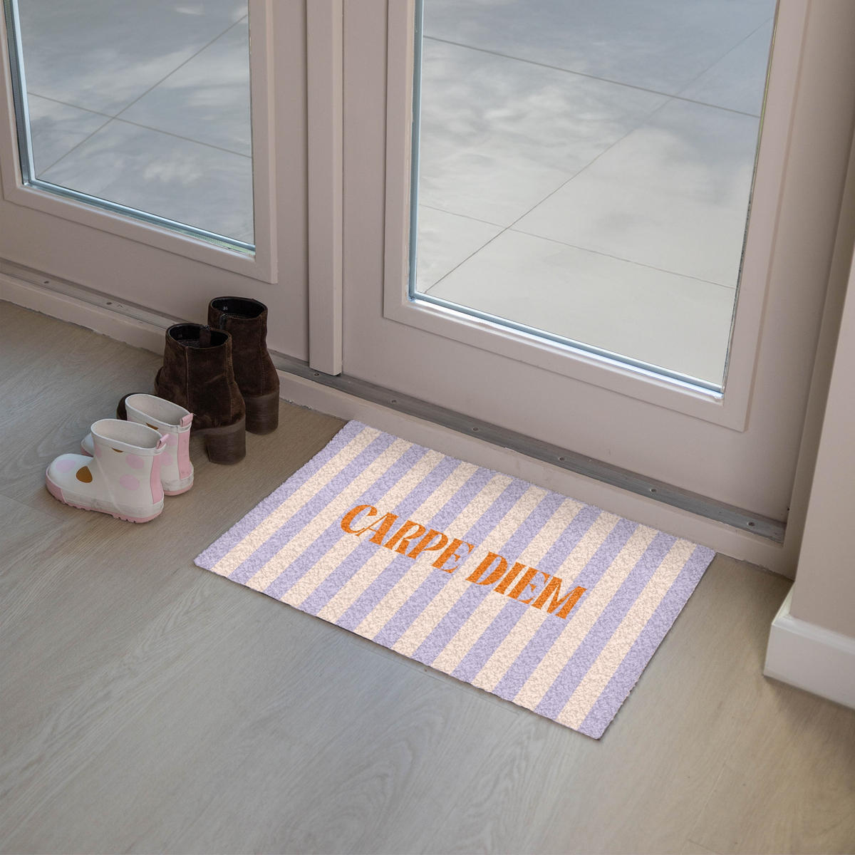 FUSSMATTE Lila – Orange – Streifen – Carpe Diem 60x40 cm - Flieder, Kunststoff (60/0.4cm) - MuchoWow
