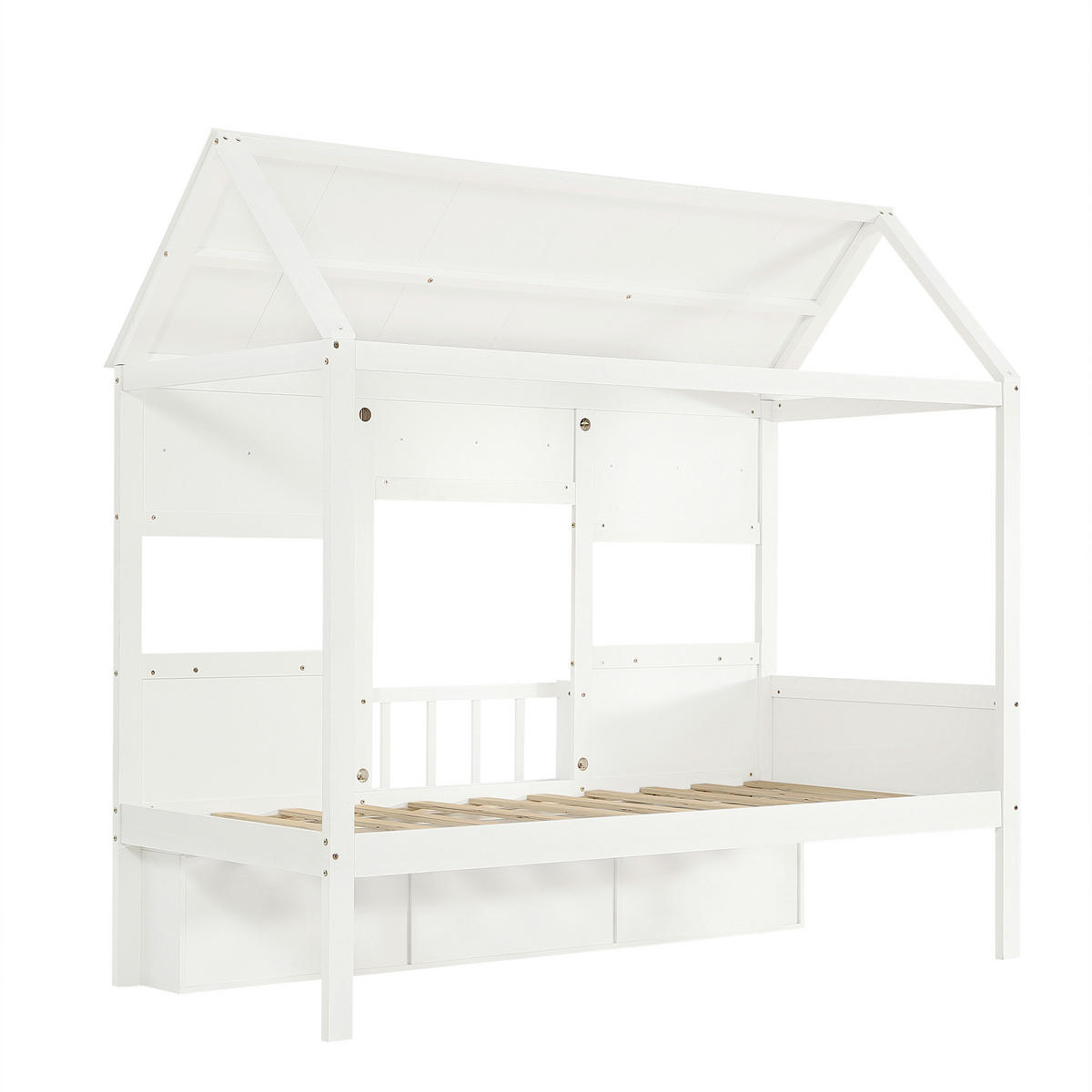 HOCHBETT 90/200 cm in Weiß Kinderbett mit Regal im Hausdesign - Weiß, Holzwerkstoff (90/200cm) - STILVORA