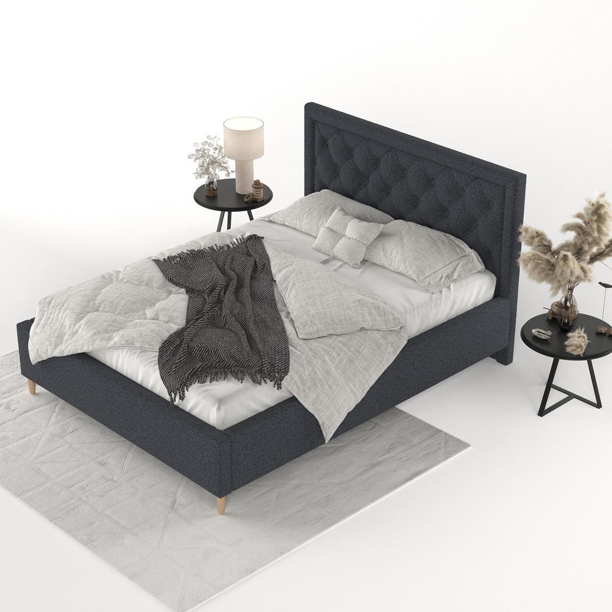 POLSTERBETT Lido 180/200 cm Anthrazit im Riva Stoff - Anthrazit/Naturfarben, Holz/Holzwerkstoff (180/200cm) - AltaBeds
