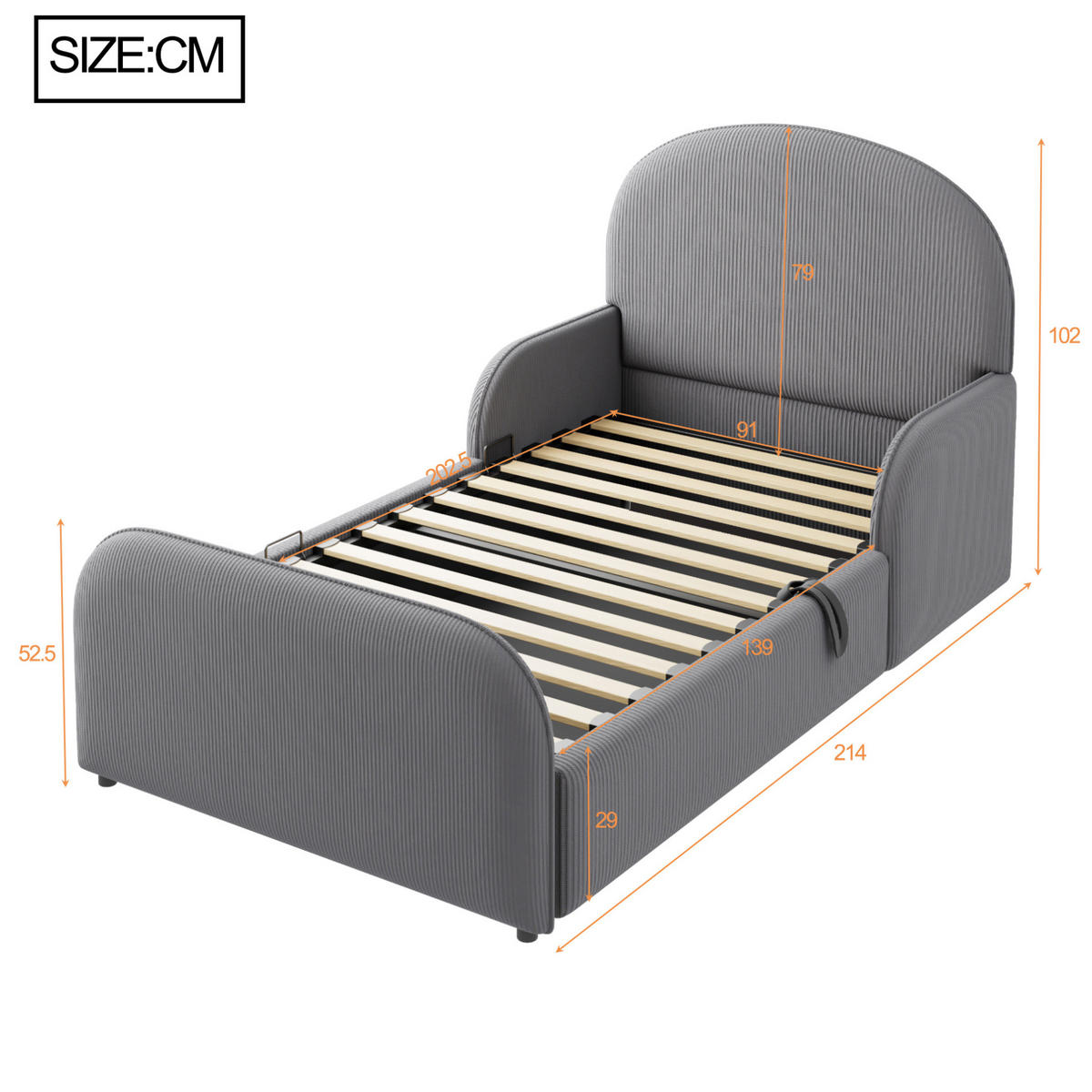 DĚTSKÁ čalouněná postel 90/200 cm s hydraulickým úložným prostorem a bočnicemi, Šedá - šedá, textil (90/200cm) - Redom