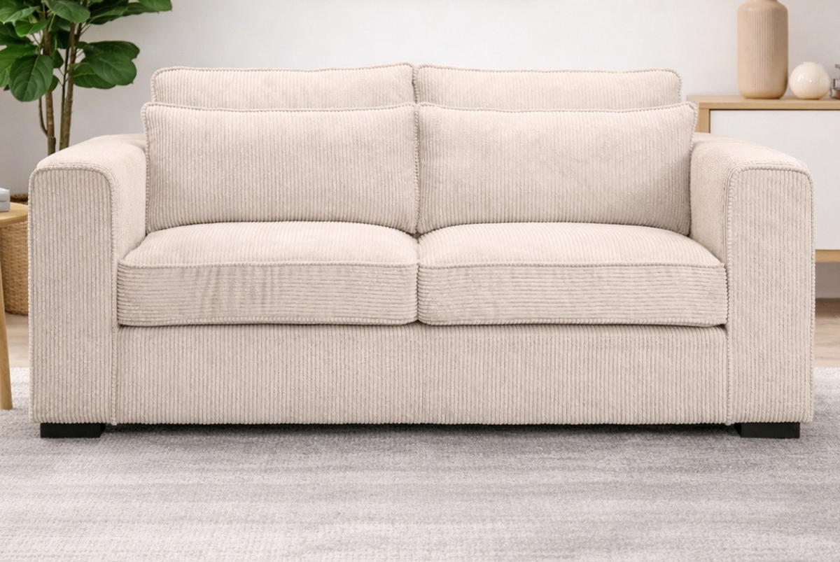 SOFA grau-beige Cord 2,5-Sitzer 200 cm, Couch mit Wellenfederung - Beige/Schwarz, Holzwerkstoff/Kunststoff (200/92/112cm) - Inn.Furn