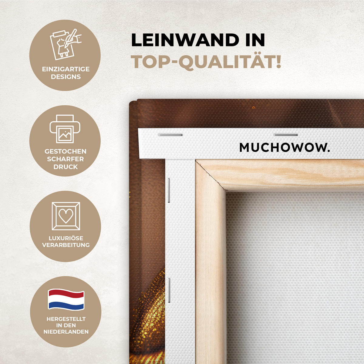 LEINWANDBILD Frau - Gold - Luxus - Porträt Deko Wohnzimmer 20x20 cm - Goldfarben, Textil (20/20cm) - MuchoWow