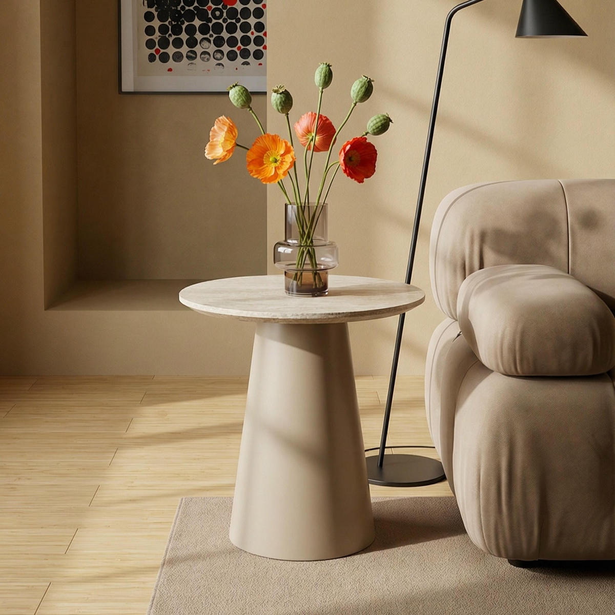 COUCHTISCH rund Beige 45/45/50 cm - Beige, Holzwerkstoff (45/45/50cm) - Furnhouse
