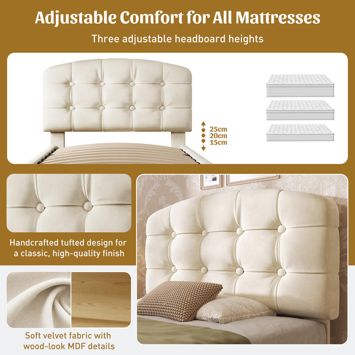 EINZELBETT 90/200 cm Beige - Beige, Holz/Metall