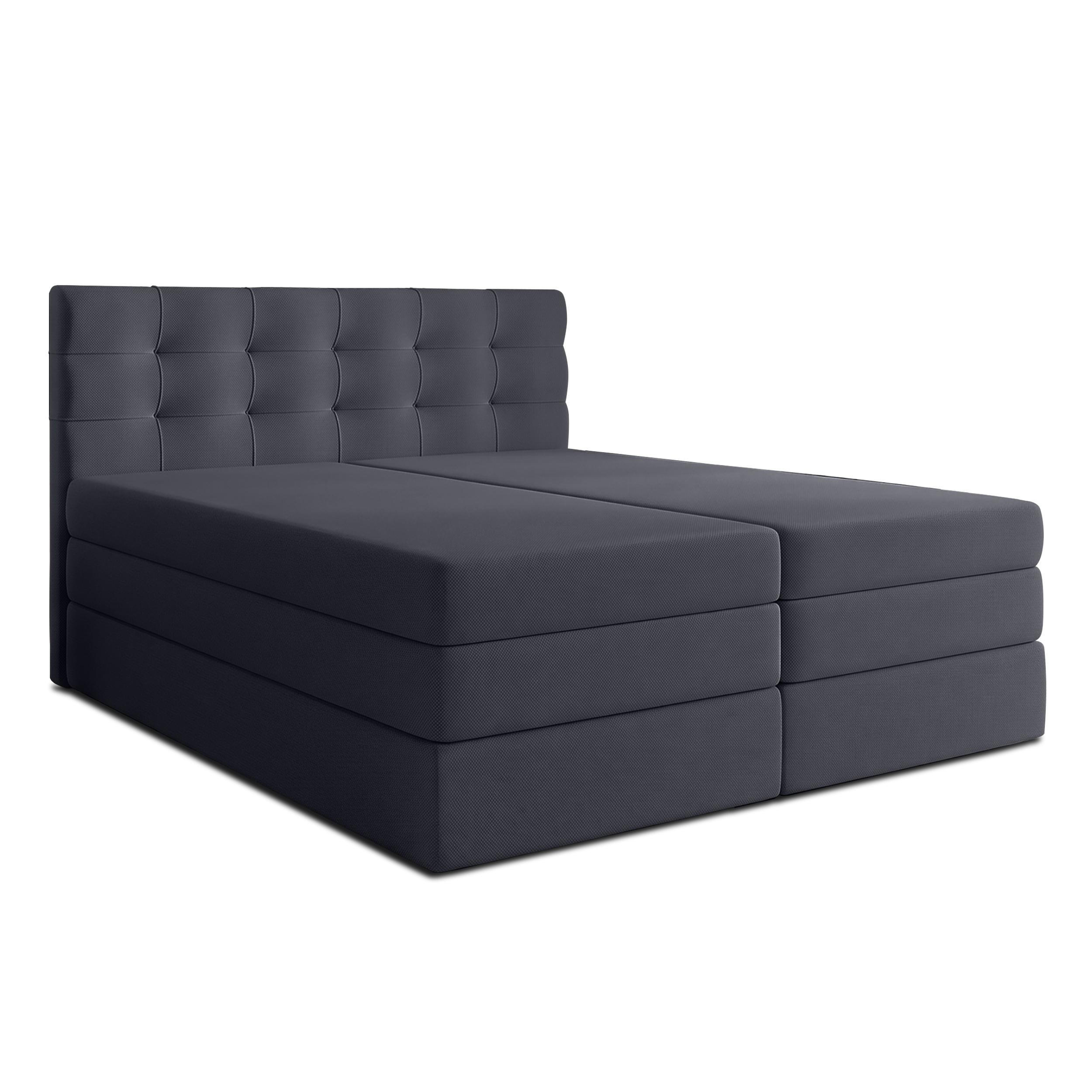 BOXSPRINGBETT FINIKE 160x200 cm mit Bettkasten und 2 Matratzen - Grau + TOPPER - Hellgrau/Schwarz, Holz/Holzwerkstoff (160/200cm) - AX Living