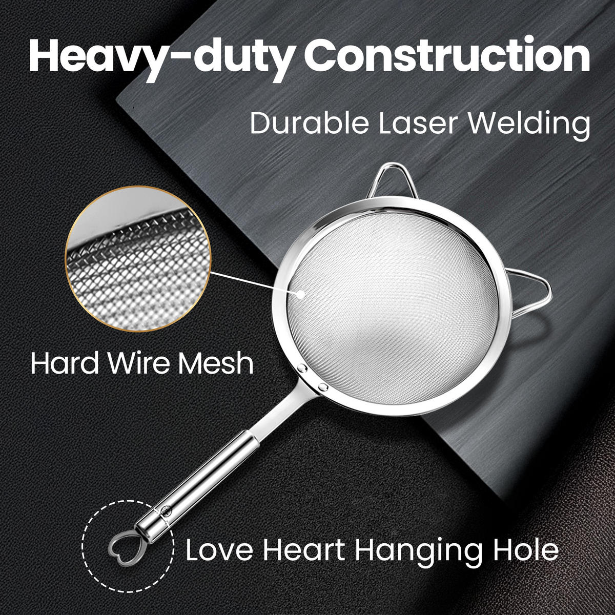 KÜCHENSIEB - Edelstahl,Sieb-Set, Edelstahl, 3-teilig: Mehlsieb, Nudelsieb und Silikon-Dosensieb - Edelstahlfarben, Metall (39/9/24cm) - Gourmet Easy