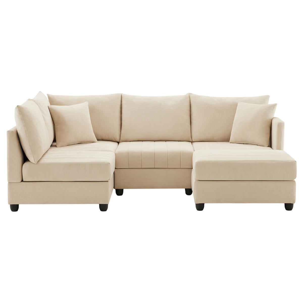 ECKSOFA 220/194/85 cm mit beweglichem Fußhocker, modularer U- und L-Form, aus Baumwoll-Leinenstoff, Beige - Beige, Textil (220/194cm) - Redom