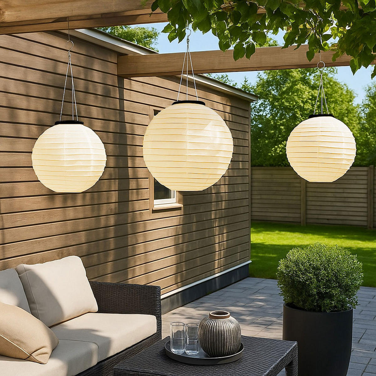 LED AUSSENHÄNGELEUCHTE Lampion Beige 2er Set - Beige, Metall (30/30/55cm) - Globo Lighting