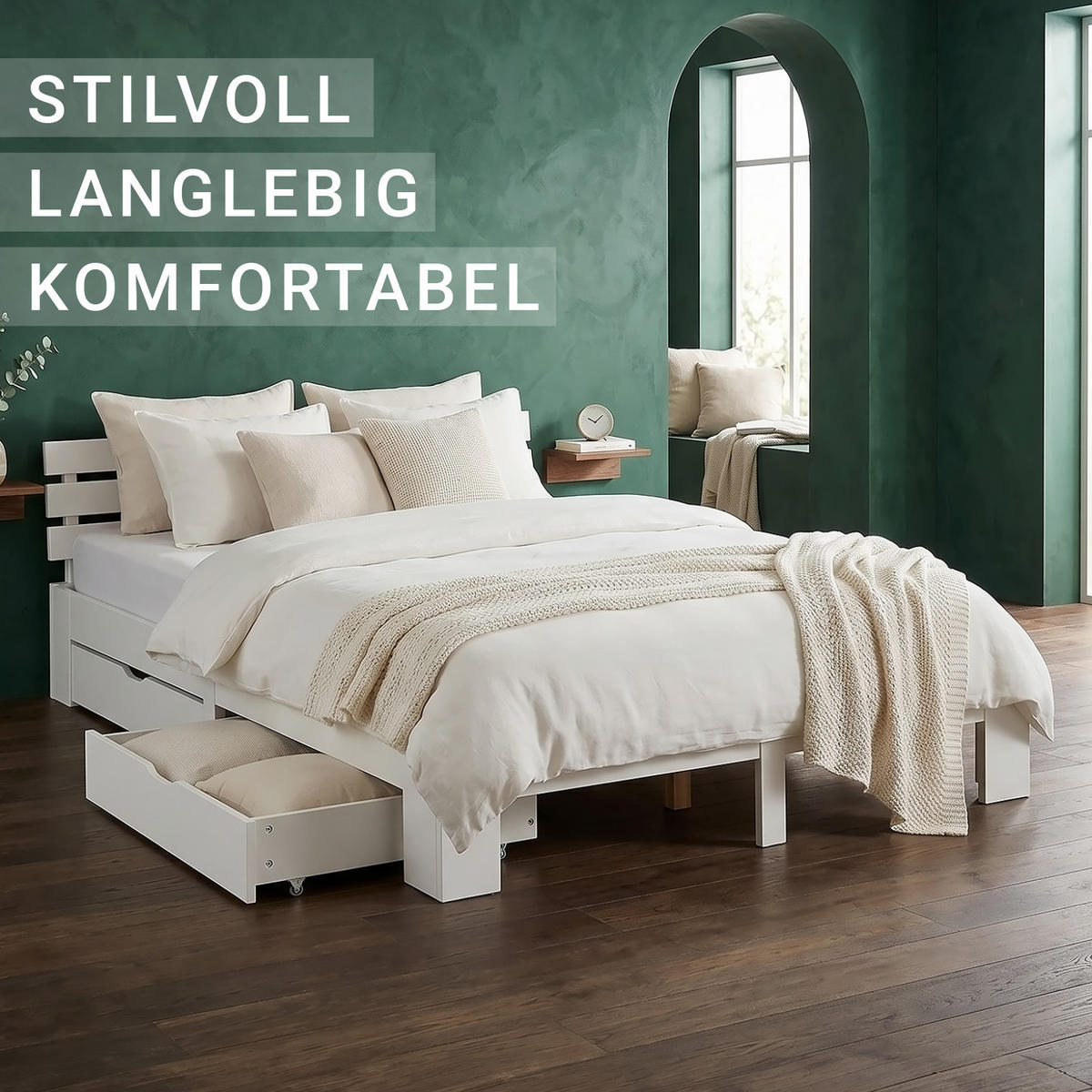 HOLZBETT mit Stauraum 160/200 cm weiß - Weiß, Holz (160/200cm) - Homestyle4u