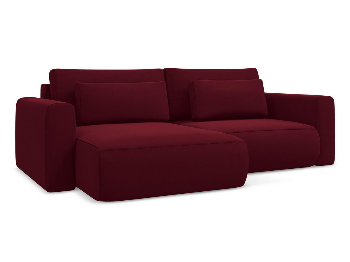 ECKSOFA mit Schlaffunktion Samt Stoff Rot - Bordeaux/Rot, Kunststoff/Textil (149/240cm) - Makamii