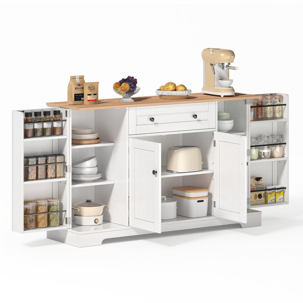 KÜCHENINSEL KÜCHENBUFFET mit Schublade und Regaltüren, Modernes Design, 138 cm breit - Naturfarben, Kunststoff (40/90/138cm) - Rolipo