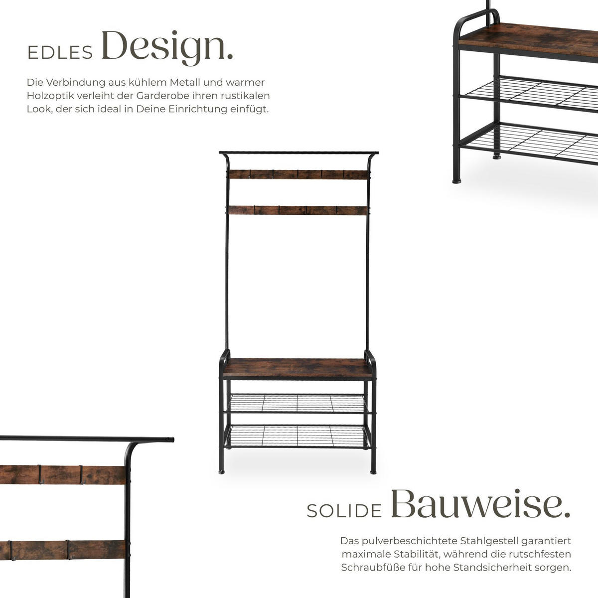 GARDEROBENSTÄNDER Alberta, inklusive Kippschutz, 85,5 x 36 x 184 cm, Industrial Holz dunkel, rustikal - Rostfarben, Textil (36/184/85.5cm) - tectake