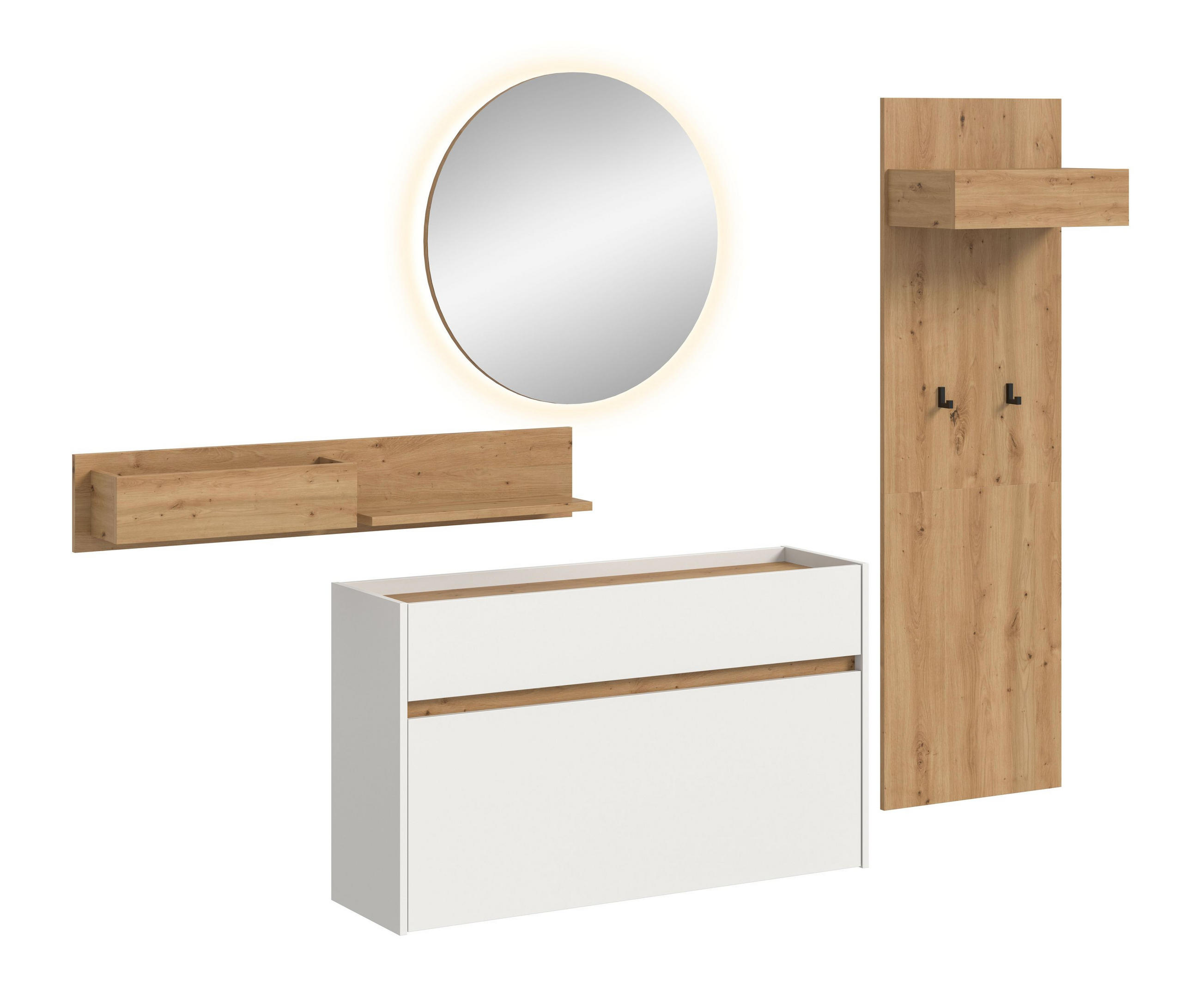 GARDEROBE inkl. Beleuchtung Flow (B/H/T: ca. 205/197/32 cm) 4 tlg. in Weiß/weiß - Weiß, Holzwerkstoff (205/197/32cm) - Homes & Jones