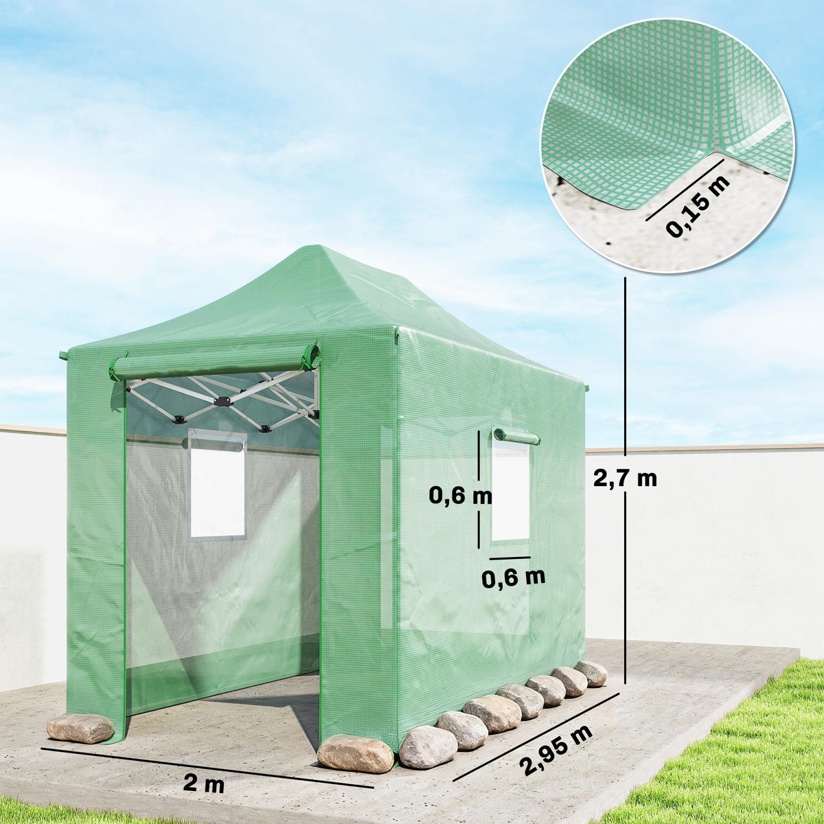 POP-UP-GEWÄCHSHAUS PE Metall Grün - Grün, Kunststoff (200/270/295cm) - Outsunny
