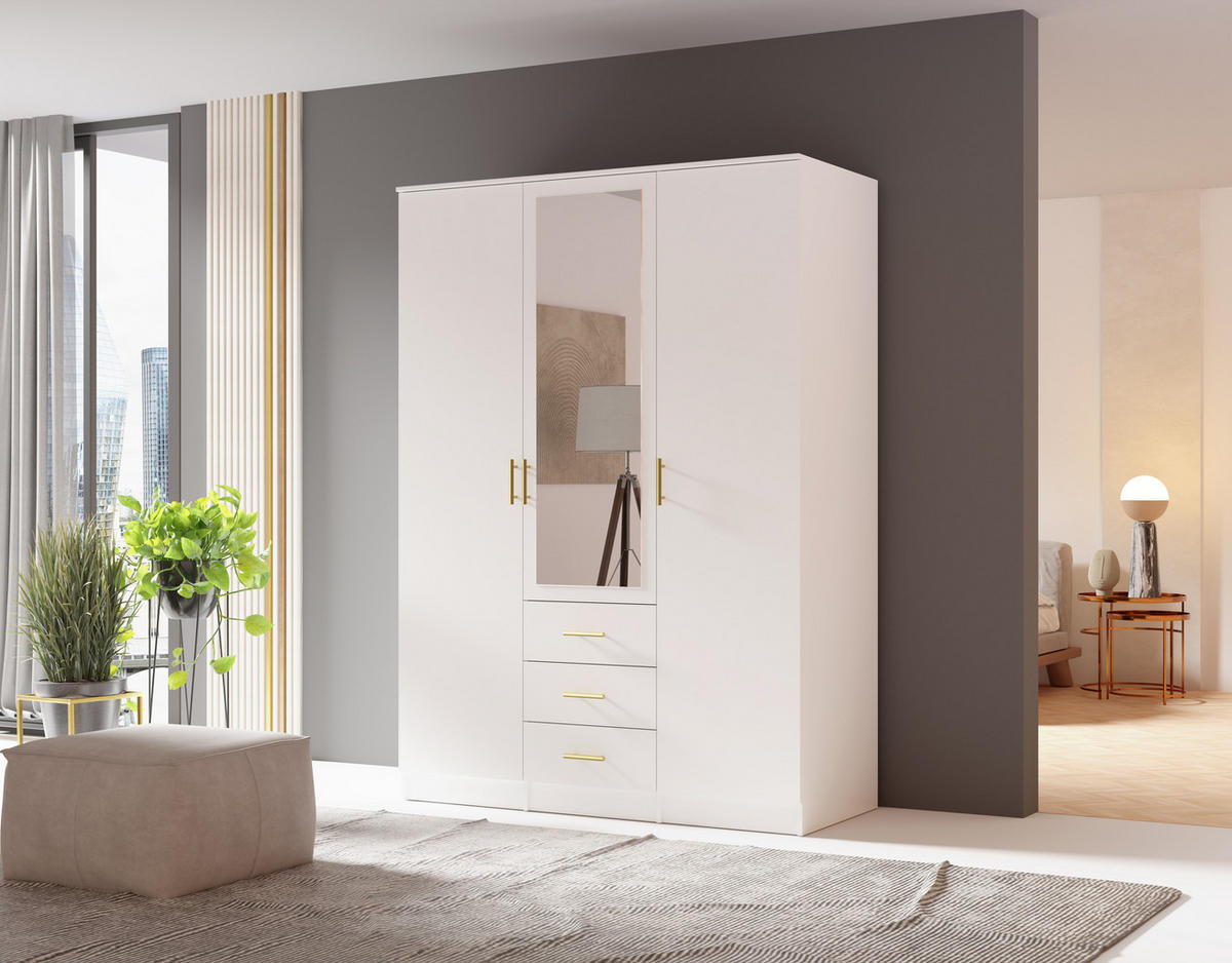 DREHTÜRENSCHRANK - LIMON 3D - Weiß - Weiß, Holzwerkstoff/Metall (154/210/64cm) - Möblo