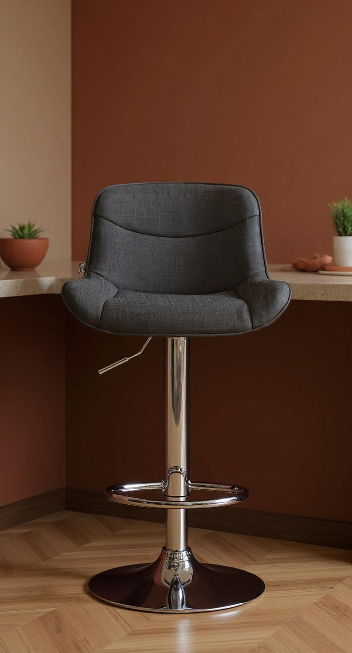 BARHOCKER 2er Set Vulcano Stoff chrom dunkelgrau - Chromfarben/Dunkelgrau, Textil/Metall (49/106/51cm) - TPFLiving