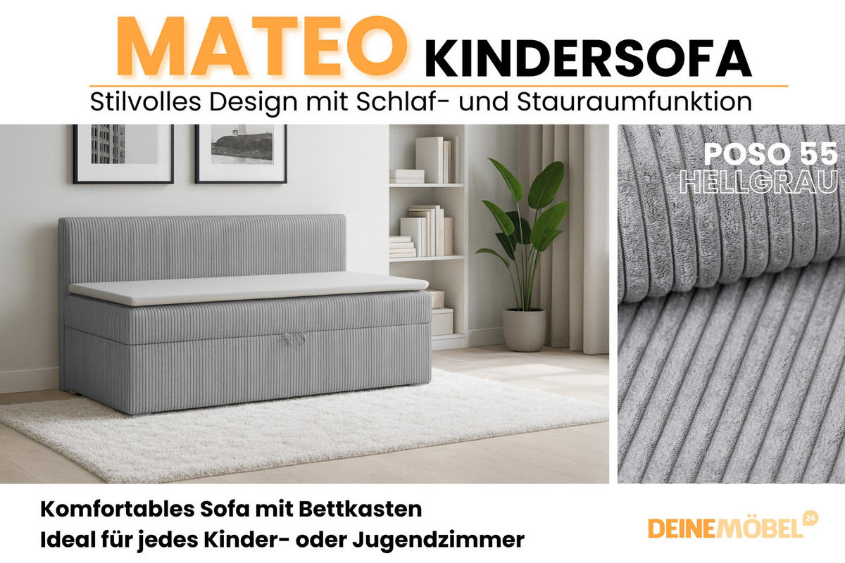 BOXBETT MATEO 100/200 Hellgrau mit Taschen-Federkernmatratze H4 - Hellgrau, Holz/Holzwerkstoff (100/200cm) - Deine Möbel 24