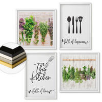 WANDBILDER 4er-Set - 50x50 cm & 40x60 cm Weißer Rahmen - Küchenkräuterpflanzen Beschriftungen - Weiß, Kunststoff (50/50cm) - ArtPrintCave