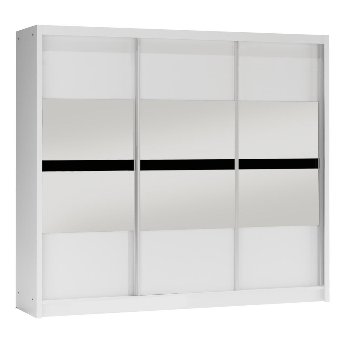 SCHWEBETÜRENSCHRANK RAKAN 250/215/61 cm 3-türig mit Spiegel Weiß - Schwarz/Weiß, Holzwerkstoff (250/215/61cm) - MASSENO