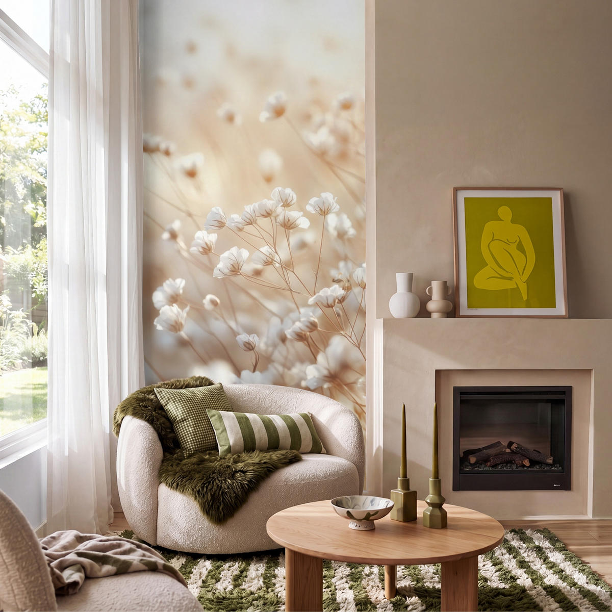 TAPETE - Wild - Blumen - Weiß - 100x220 cm - Creme, Papier (100/220cm) - OnlyWow