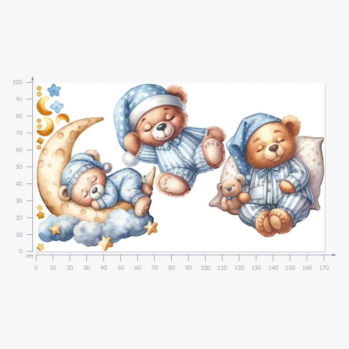 WANDAUFKLEBER 100x172cm - Schlafende Teddybären - Multicolor, Kunststoff (100/172/0.1cm) - Wallfluent