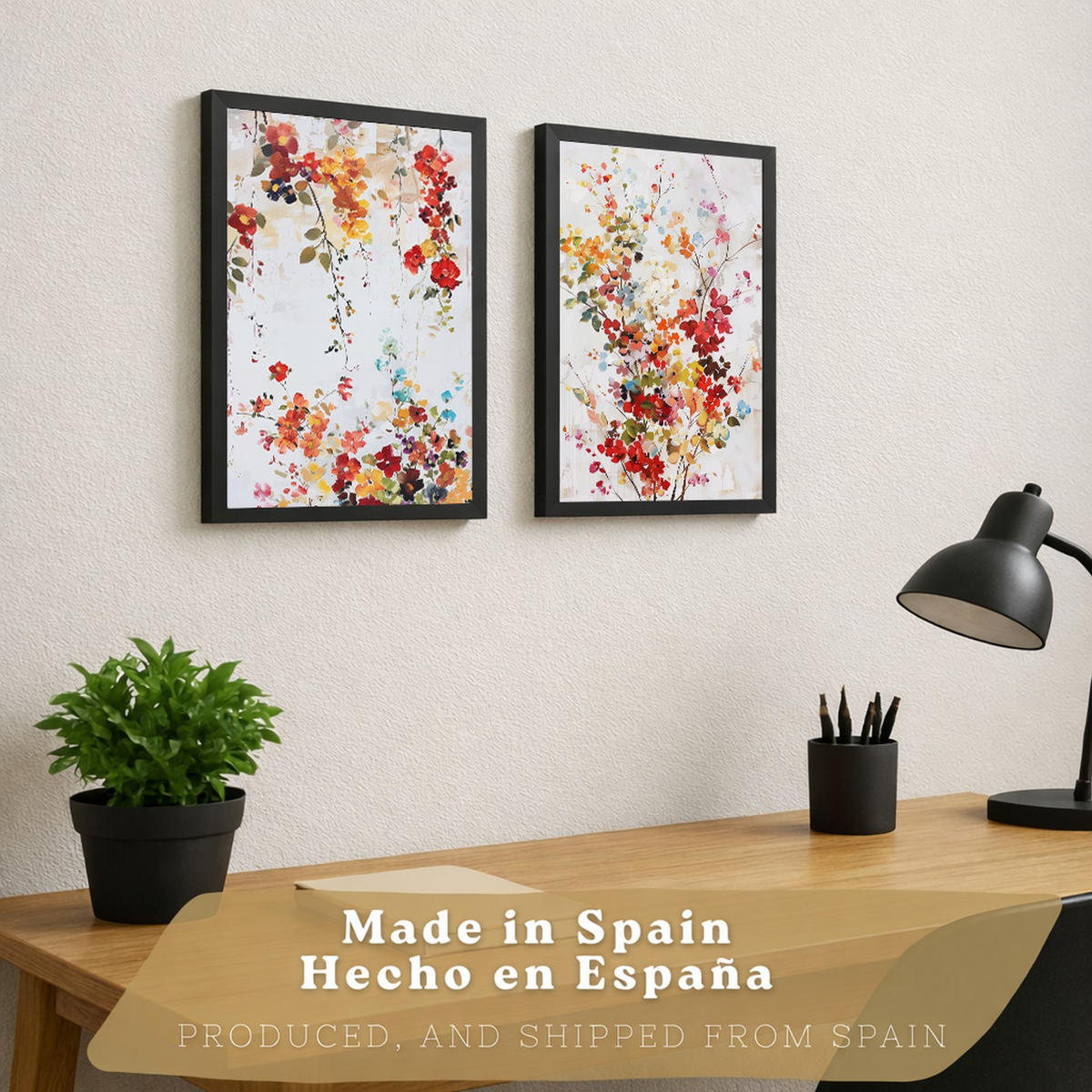 PLAKAT Sada 2 Květinové barvy A3 Černý rám - černá, papír (29.7/1/42cm) - Nacnic