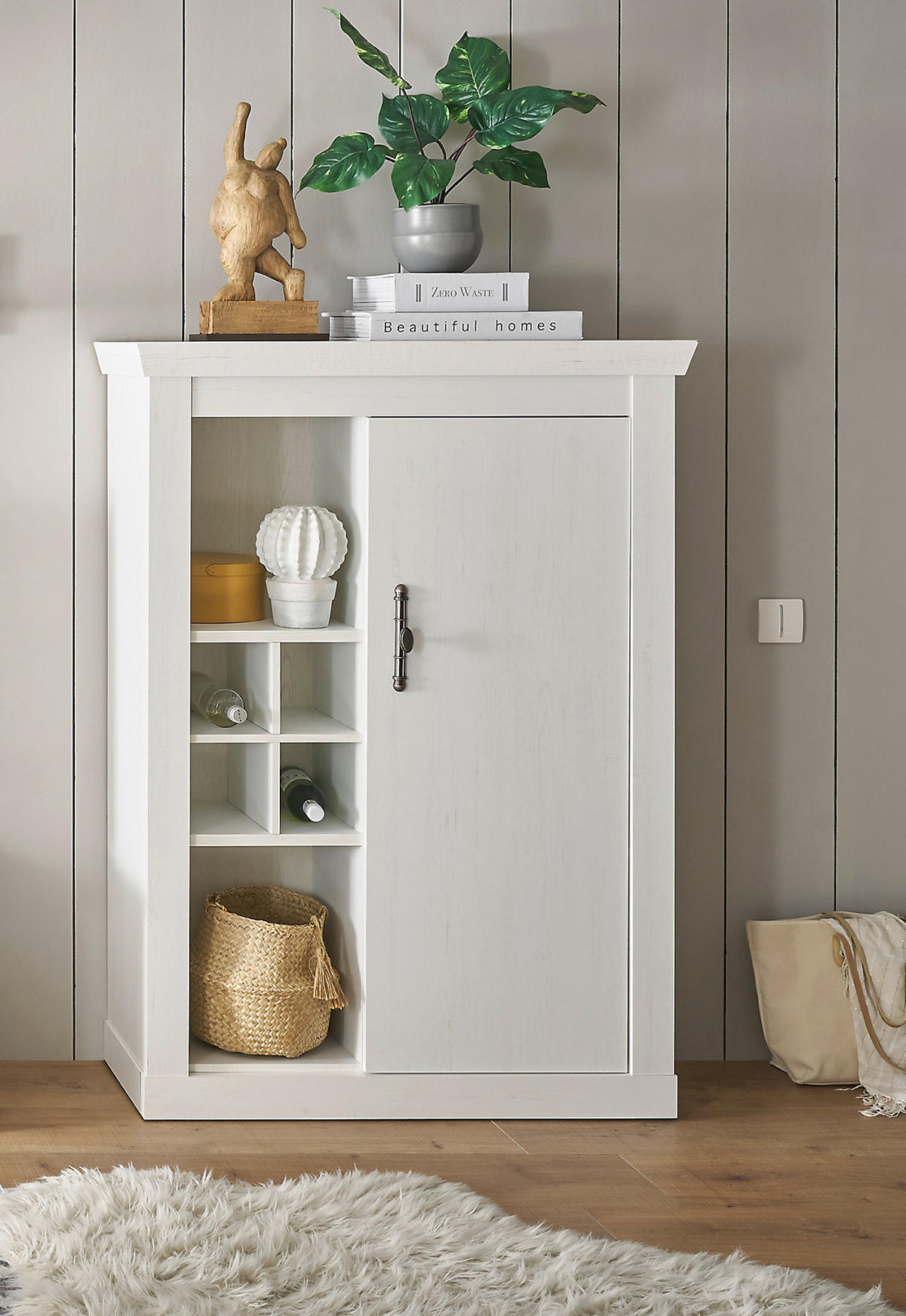 KOMMODE weiß Pinie Landhaus, Highboard 105 x 146 cm, Soft-Close-Funktion - Weiß, Holzwerkstoff/Kunststoff (107/146/38cm) - Furn.Design