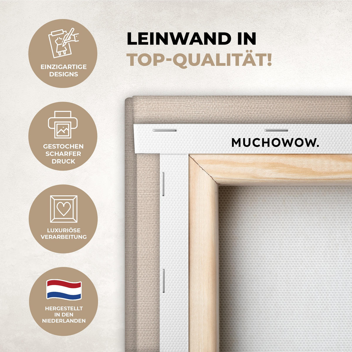 LEINWANDBILD Abstrakt - Japandi - Beige - Modern Wandbild Wohnzimmer 50x50 cm - Schwarz, Textil (50/50cm) - MuchoWow