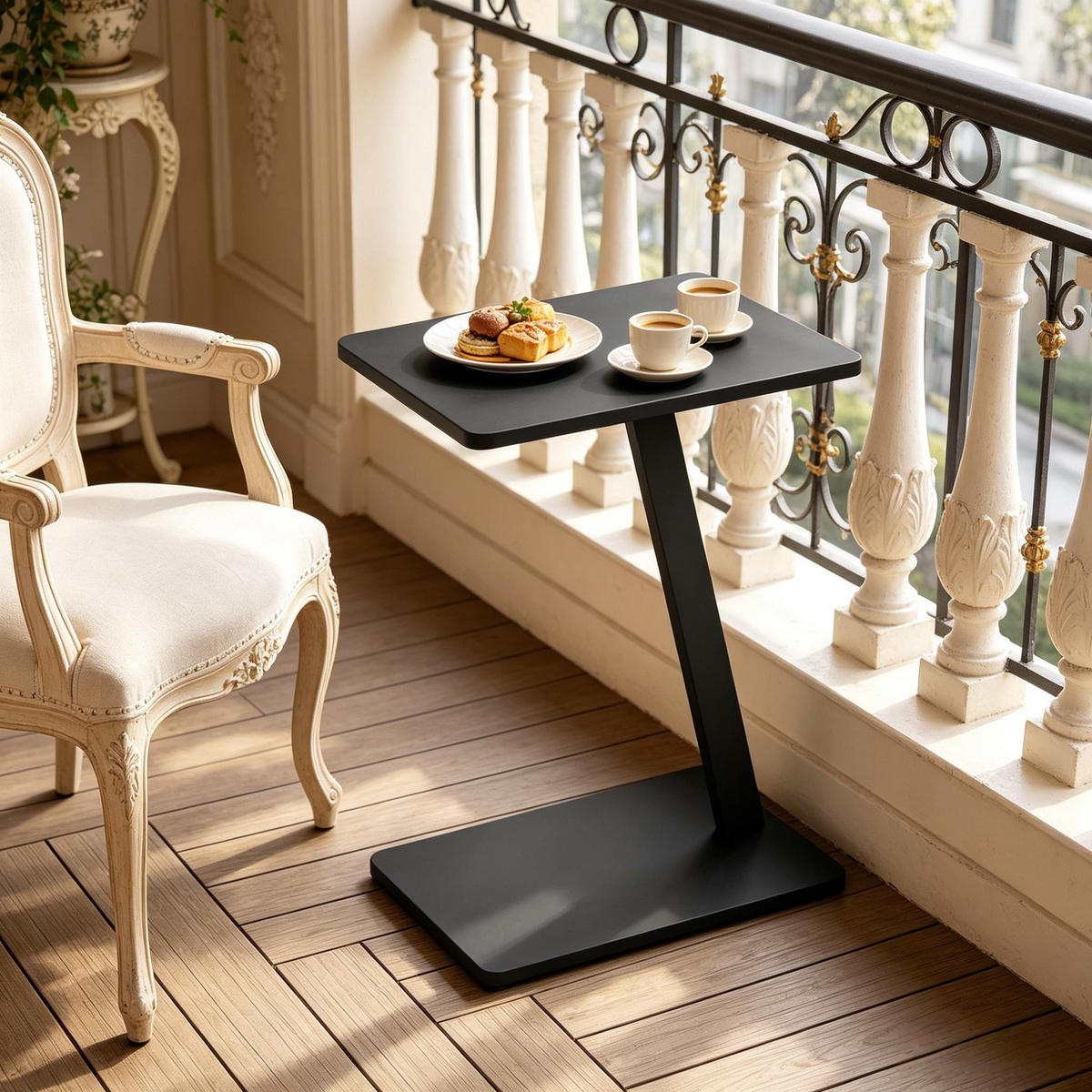 BEISTELLTISCH DE-37241 C-Form mit breitem Metallfuß Schwarz - Schwarz, Holzwerkstoff (48/33/64.5cm) - ComfortXL