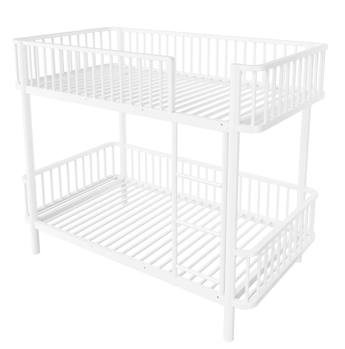 ETAGENBETT aus Metall 90x200 cm Weiß mit Sicherheitsgeländern und abgerundeten Ecken - Weiß, Metall (90/200cm) - Modfu