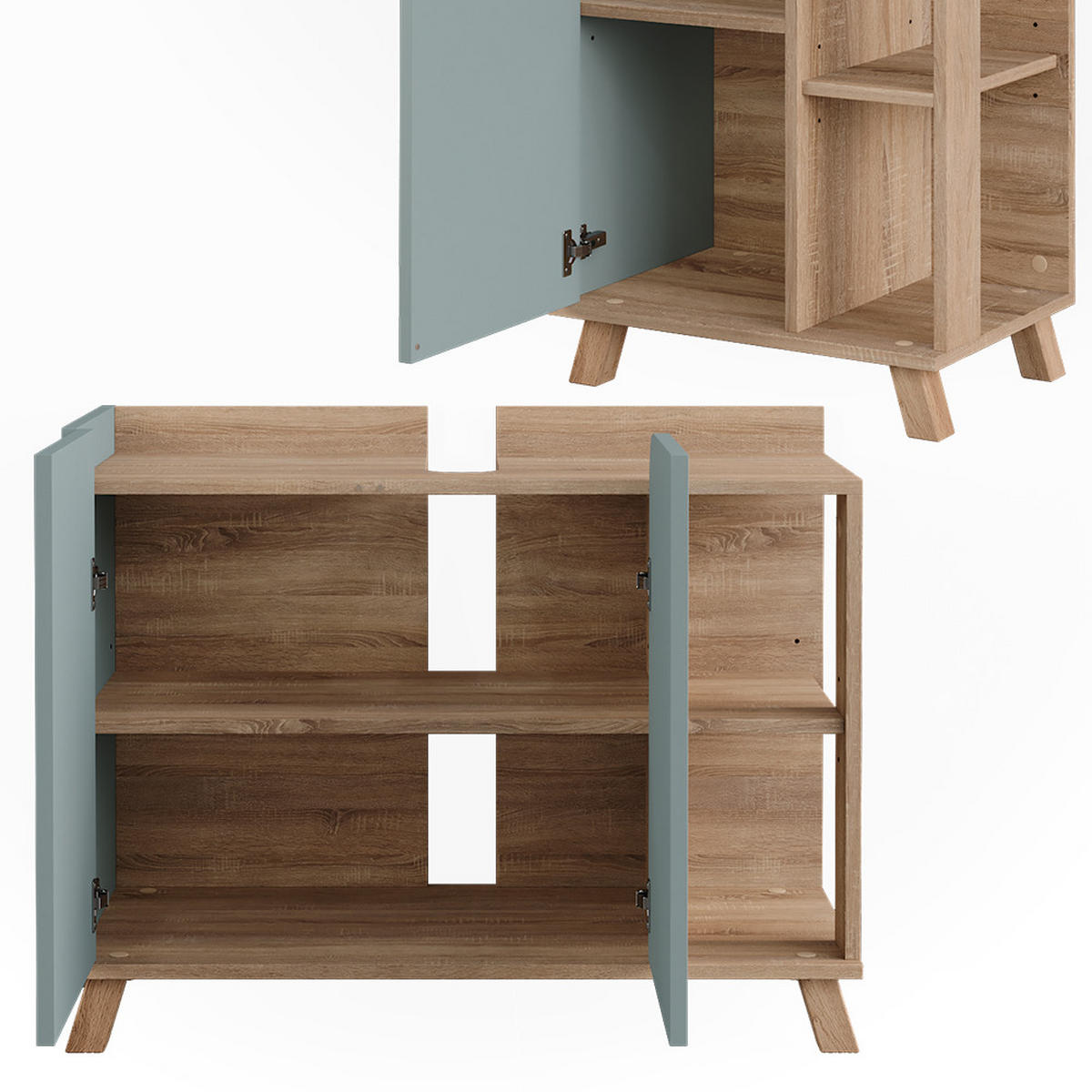 BADMÖBEL-SET Karen Sonoma/Blau 4 Teile - Blau, Holzwerkstoff (80/65/35cm) - Vicco