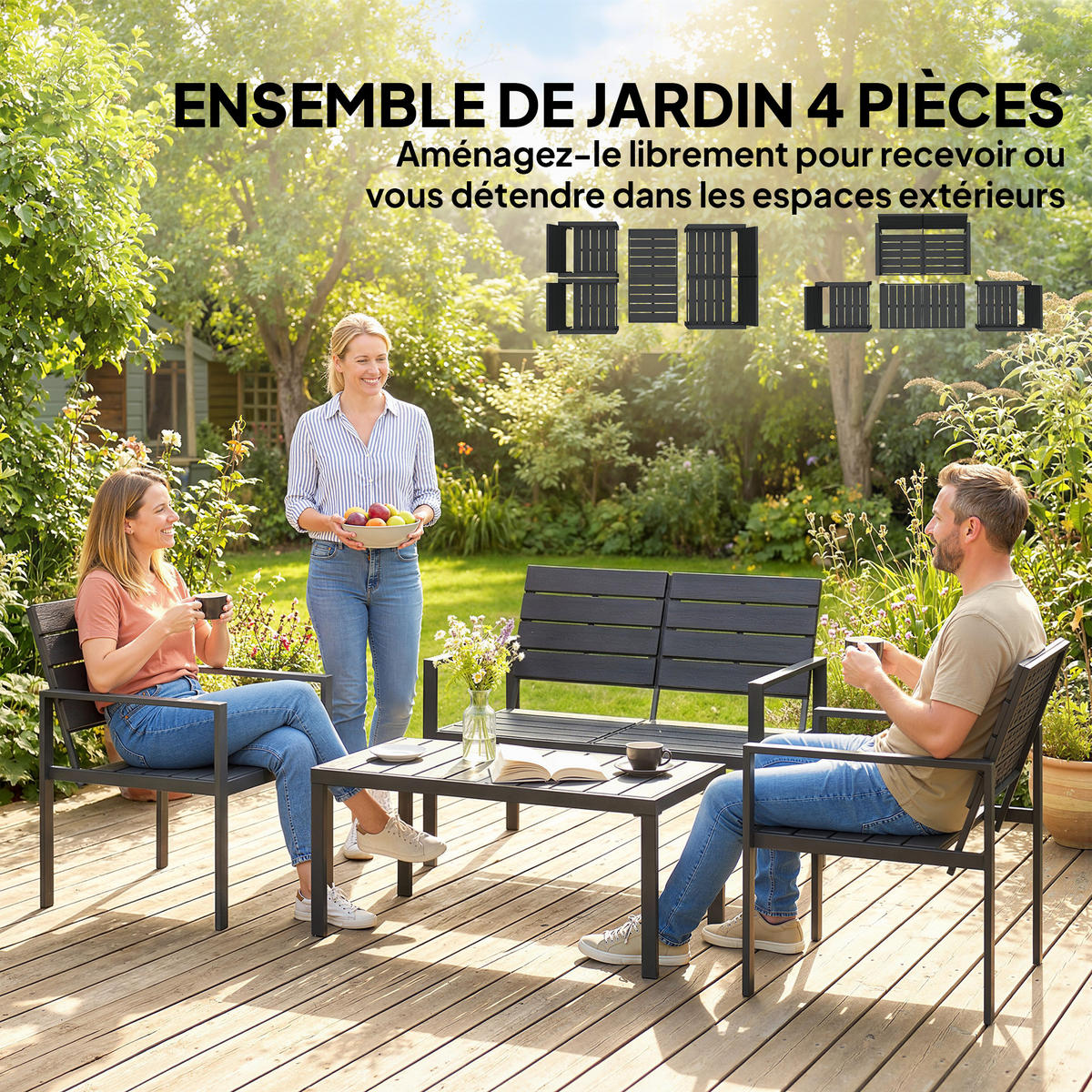 GARTENSET 4-teilige DE-13525 Schwarz - Schwarz, Metall - ComfortXL