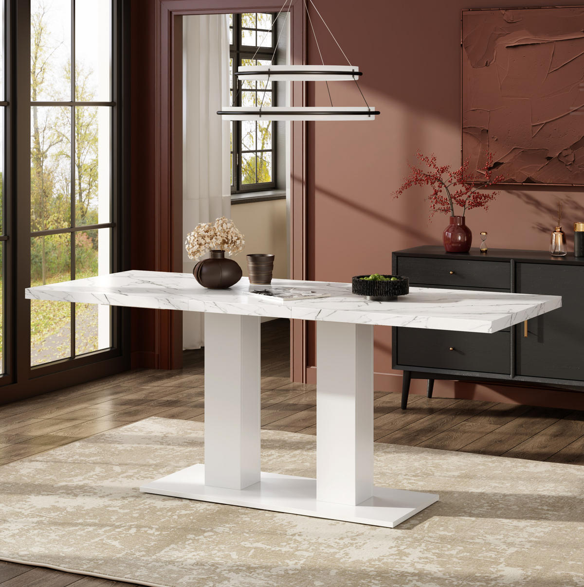 STÔL 140/180/70 cm, MDF, biely, rozkladací - biela, kompozitné drevo (180/70/75cm) - BEAOK