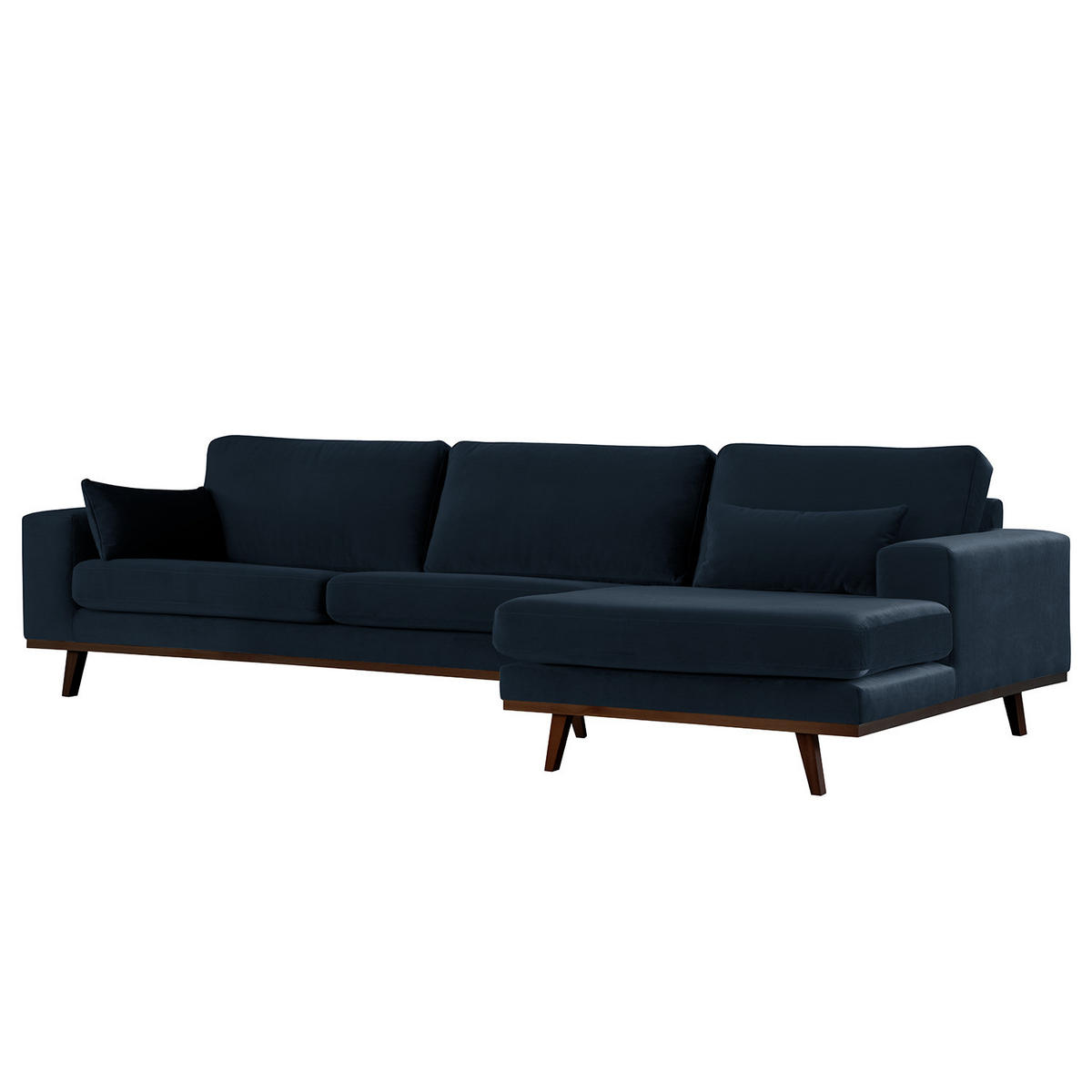 ECKSOFA mit Longchair - Buchefarben/Dunkelblau, Buchenholz/Textil (281/153cm) - home24