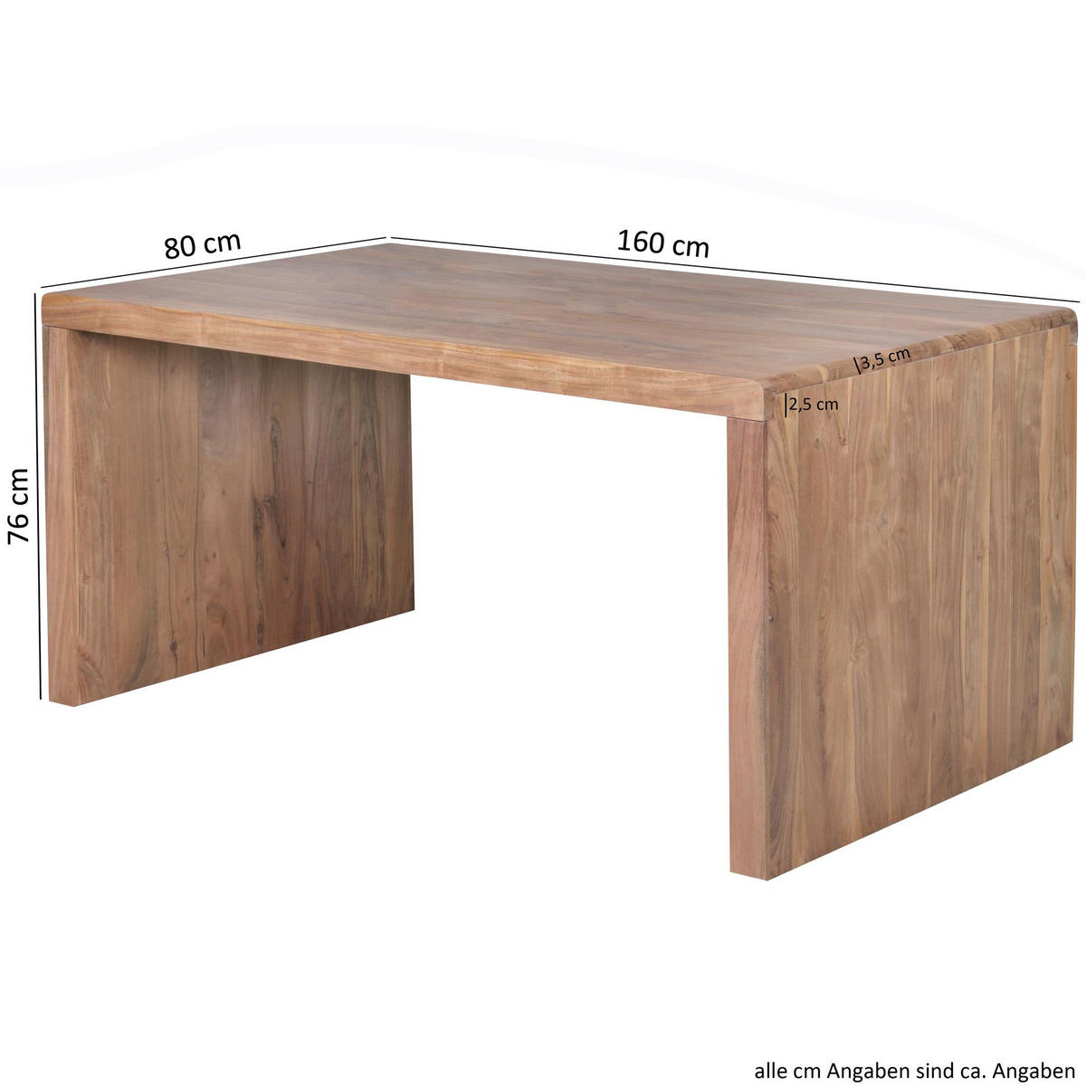 SCHREIBTISCH Massivholz Stauraum Abgerundete Ecken, Beige 160x80x76 cm - Beige, Holz (80/160/76cm) - KADIMA DESIGN